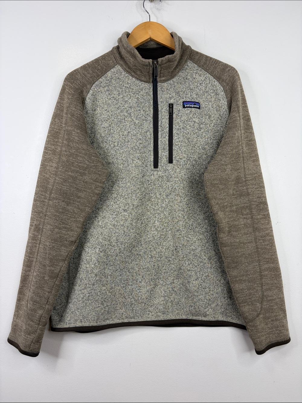 Patagonia Better Sweater Mens Large Brown Gray 1/4 Zip Fleece Knit Pullover